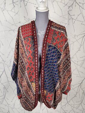 Umgee Colorful Patchwork Open Front Batwing Cardigan